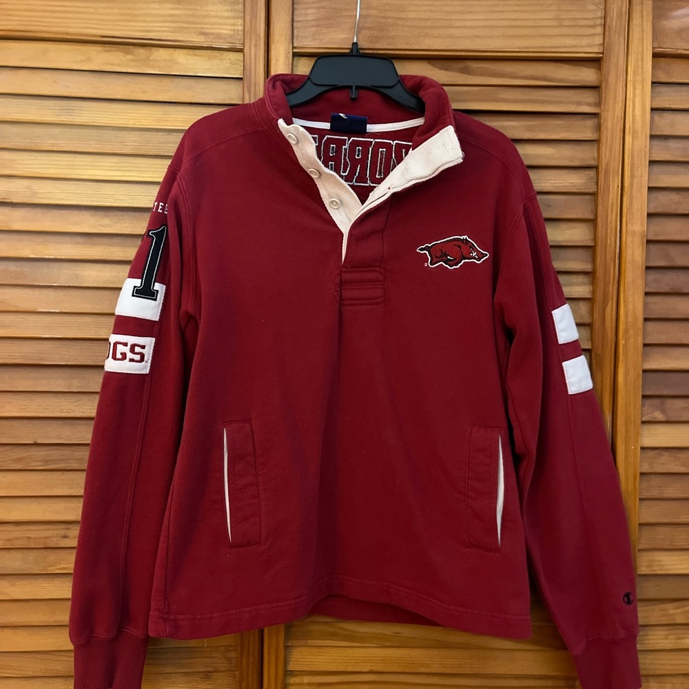 Vintage University of Arkansas Champion Red and White Embroidered Pullover